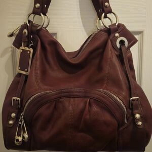 B. Makowsky Rich Coco Brown Leather Hobo Shoulder Bag